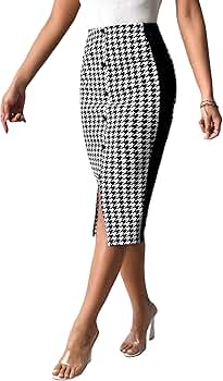 Amazon.com: SweatyRocks Women's Houndstooth High Waist